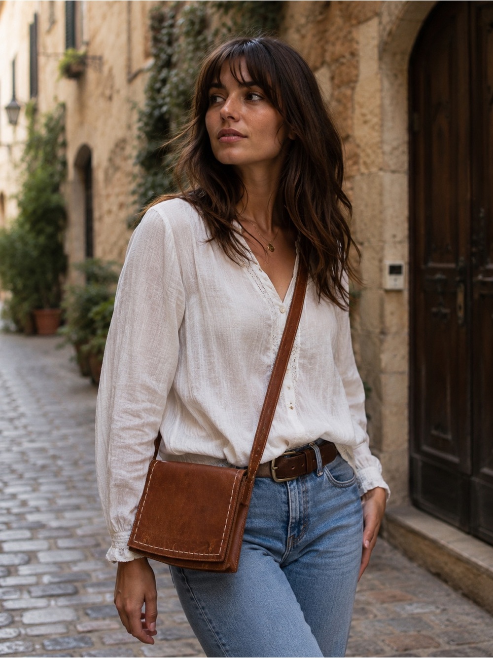 VTG ZEZEN Italy Genuine Leather Messenger Bag -‎ Boho Crossbody Brown